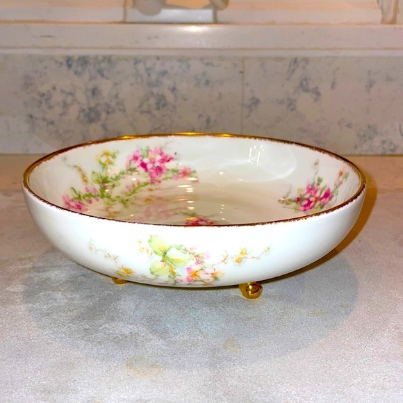 Limoges France Antique Three Footed Elite Works Floral Bowl EUC - Picture 1 of 7